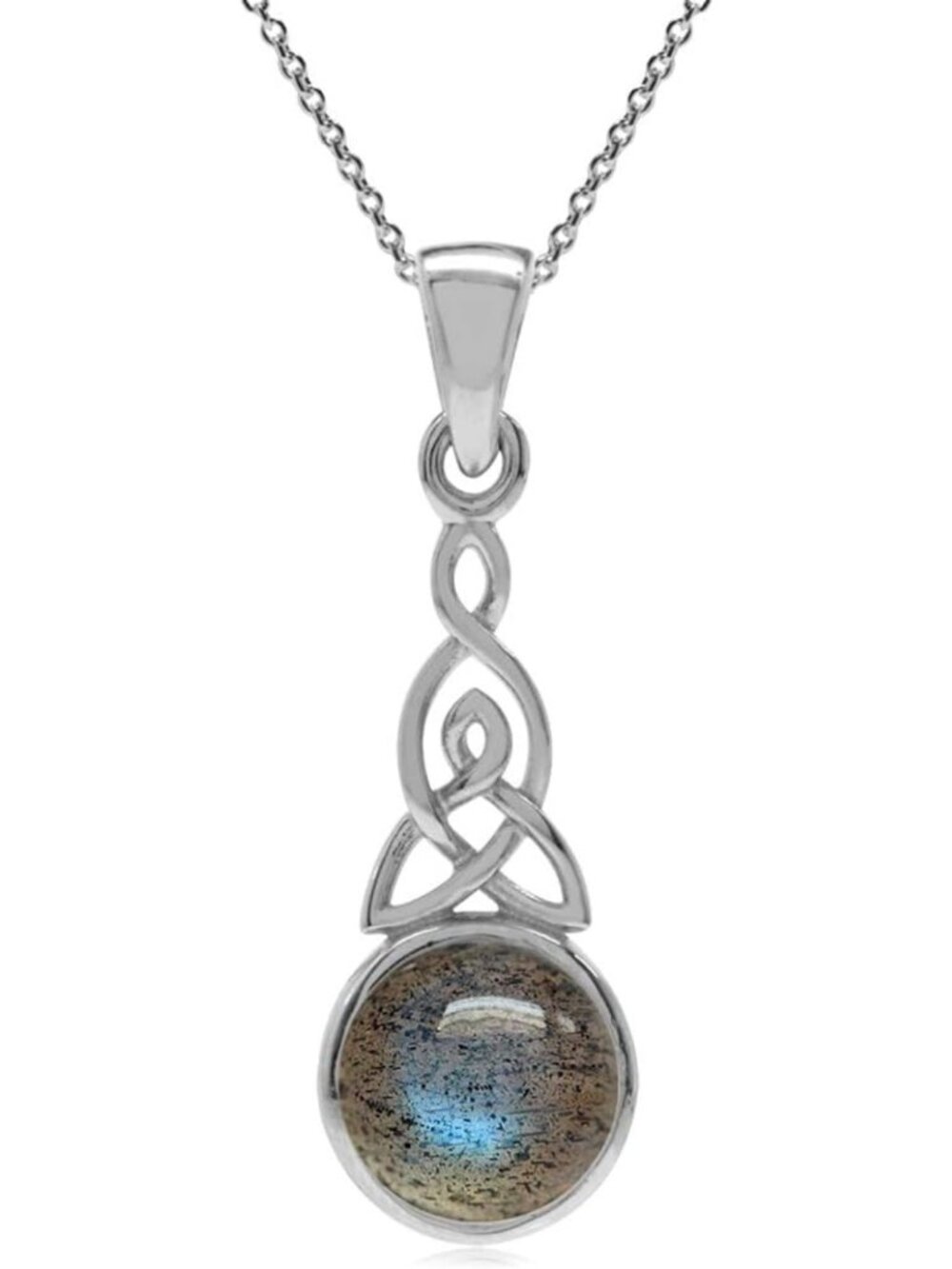 Labradorite Celtic Knot Pendant Necklace in 925 Sterling Silver - 18" Chain